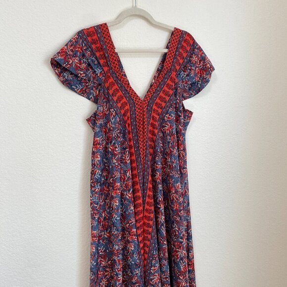 Anthropologie Boemo Double V Neck Cap Sleeve Floral Boho Kaftan Maxi Dre… - Picture 2 of 8